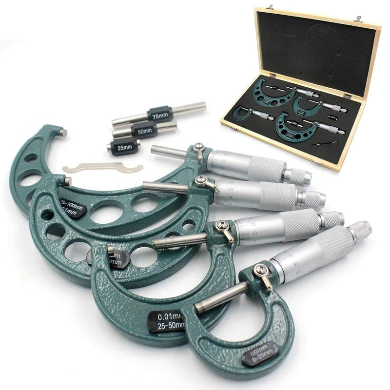 Handook Premium Outside Micrometer Set 0-100mm/0.01mm Precision Machinist Tool w/Carbide Tips - Image 1