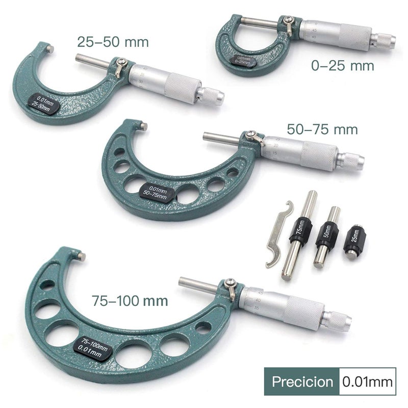 Handook Premium Outside Micrometer Set 0-100mm/0.01mm Precision Machinist Tool w/Carbide Tips - Image 2