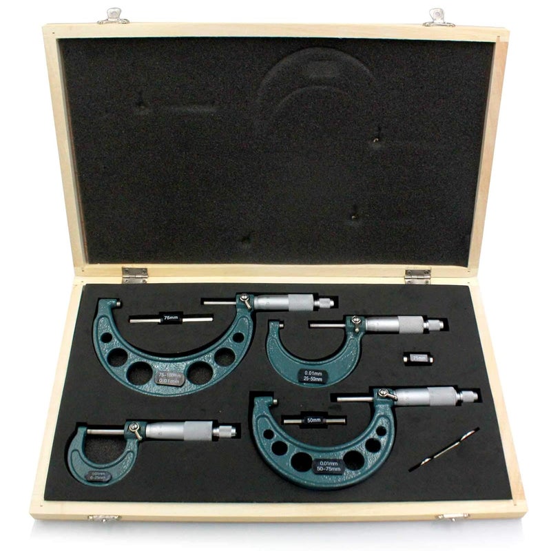 Handook Premium Outside Micrometer Set 0-100mm/0.01mm Precision Machinist Tool w/Carbide Tips - Image 3