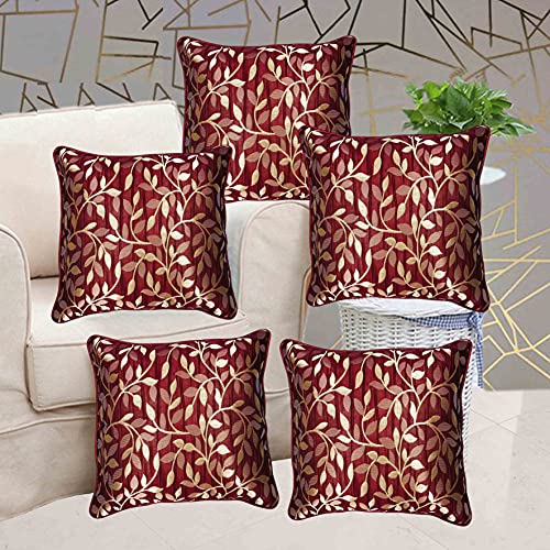 IM FAB® Jacquard Tecno Maroon Cushion Cover Set of 5 Pcs(16 X 16 Inchs or 40 x 40 cm) - Image 1