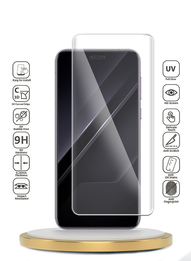 Wtech Honor Magic7 RSR Porsche Design 5G 2024 Premium Curved Edges UV Full Glue Full Cover Tempered Glass Screen Protector (MSGUCN) - Clear - Image 2