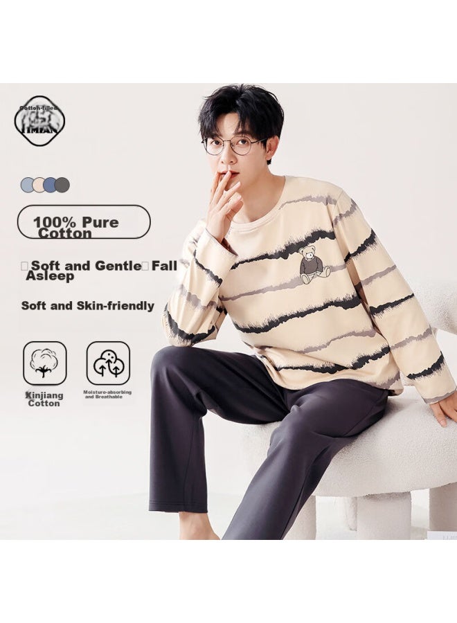 Yimian Men's Pajamas, 100% Pure Cotton, Summer New Style, All-cotton Short-sleeve Shorts, Comfortable Loose-fitting, Suitable For Outdoor Wear, Home Loungewear Set - Image 1