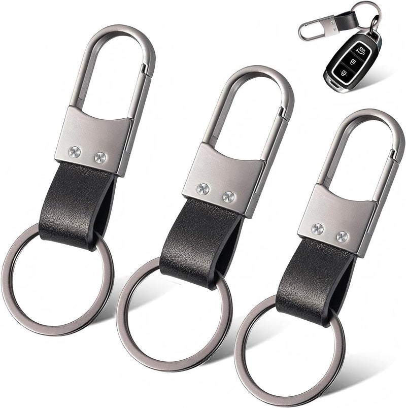 HUSHRICH 3Pcs Detachable Leather Keychain with Zinc Alloy Buckle - Heavy Duty Key Fob Holder for Men and Women - Image 1