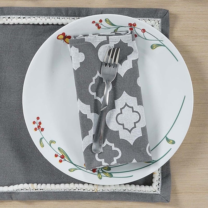 Swayam Grey,White 100% Cotton Gharana Dinner Napkin Set of 6 pcs - Image 3