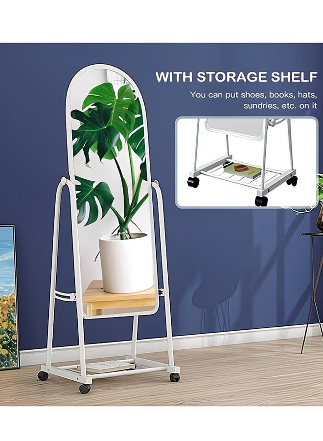 Adjustable Full-Length Mirror with Wheels & Storage Shelf, HD Clear Floor Dressing Mirror, Tiltable Standing Mirror for Bedroom Living Room - Image 4