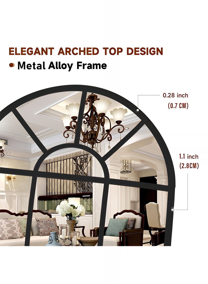 M-Smart Elegant Design Extra Large Mirror 180x80cm - Black Metal Frame With Window Design Divided by Black Lines,  Modern Arched Window Design Decorative Mirror for Living Room, Bedroom and Home Entryway - Image 5