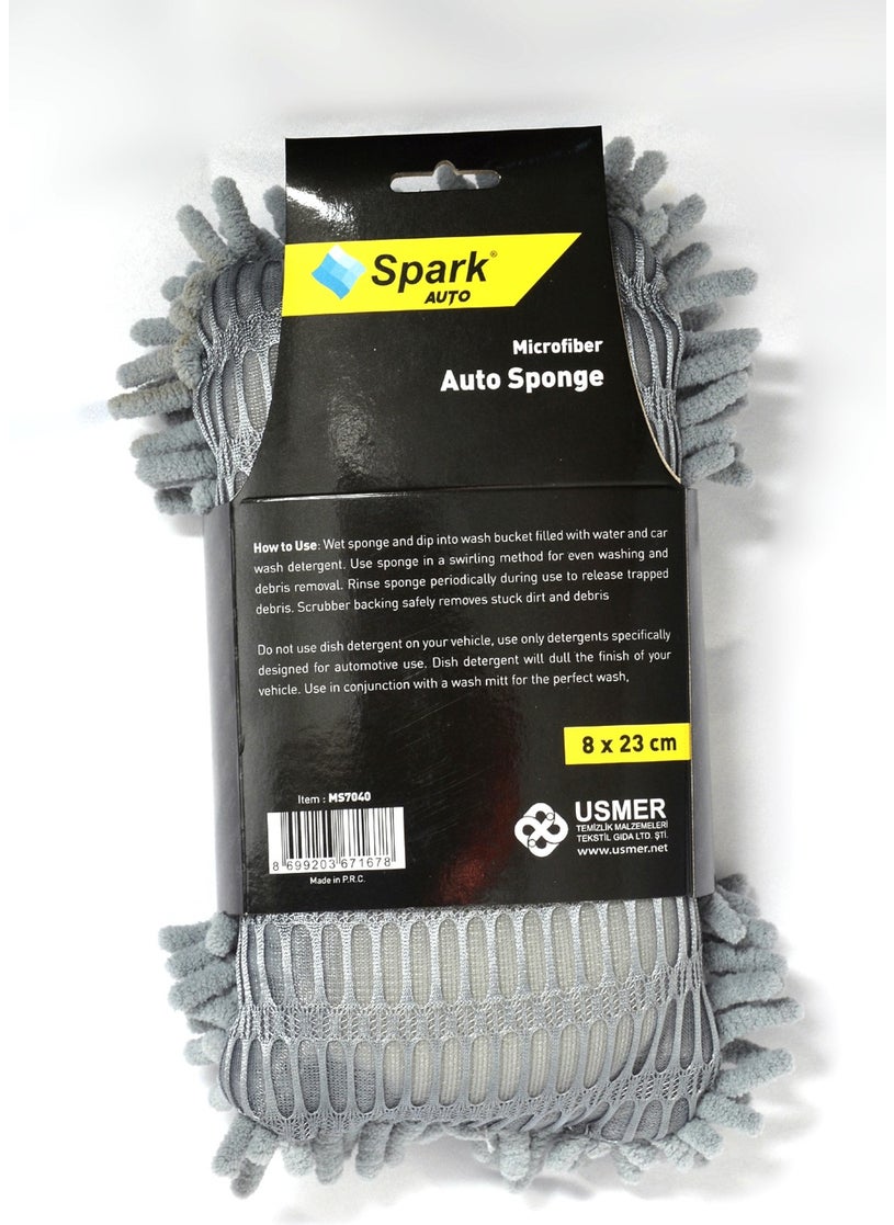 Spark - (3 Pieces) 7040 Microfiber Chenille Car Cleaning & Washing and Drying Sponge 8X23 Cm. Grey - Image 1