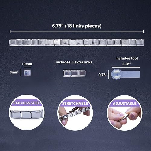 Fablinks Italian Charm Bracelet, 9mm 304 Stainless Steel Charms Link Starter Bracelets for Women, Silver Modular Jewelry for Men with Tool and 3 Extra Links - Image 4