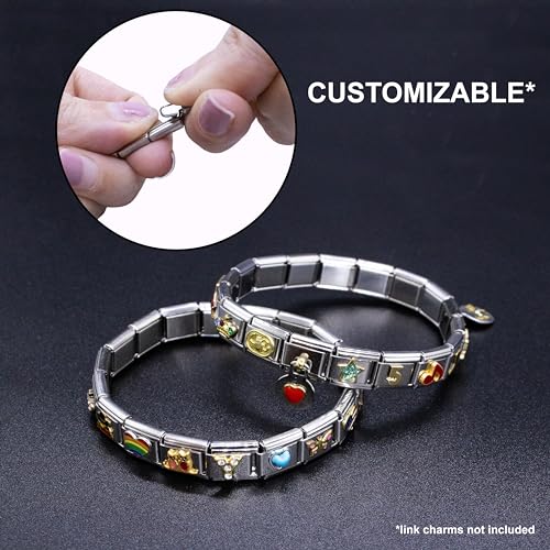Fablinks Italian Charm Bracelet, 9mm 304 Stainless Steel Charms Link Starter Bracelets for Women, Silver Modular Jewelry for Men with Tool and 3 Extra Links - Image 5