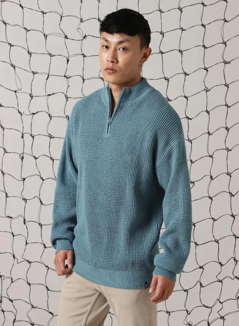 Hubberholme Men's Blue 100% Acrylic Solid Relaxed Fit Sweater