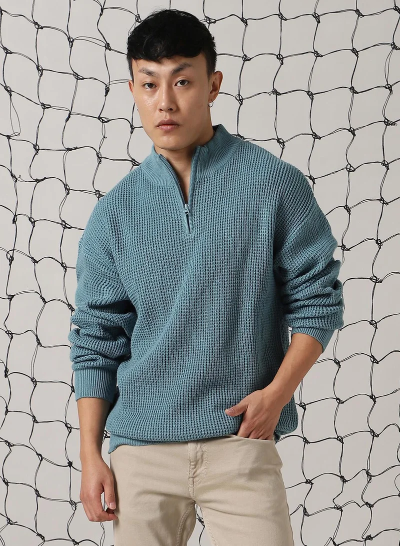 Hubberholme Blue Men's Blue 100% Acrylic Solid Relaxed Fit Sweater for Men | Best Price UAE