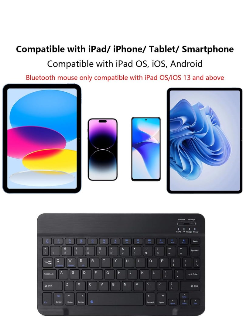 Rechargeable Bluetooth Keyboard  Ultra-Slim Portable Compact Wireless Mouse Keyboard for Android Windows Tablet Cell Phone iPhone iPad Pro Air Mini, iPad OS/iOS 13 and above | Black