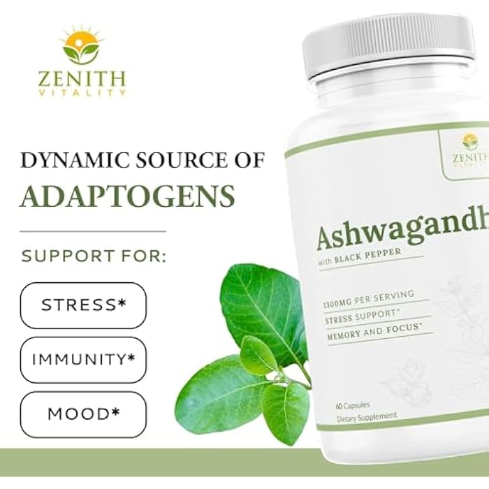 Zenith Vitality Ashwagandha 1300mg Capsules – Stress Relief & Cortisol Support, Immune & Energy Boost, Mental Clarity, Herbal Adaptogen Supplement – 60 Count - Image 5