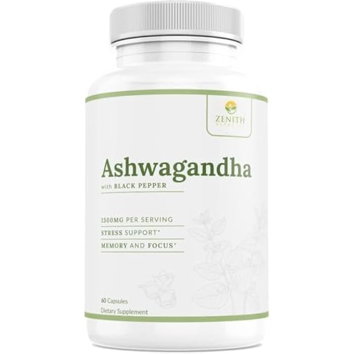 Zenith Vitality Ashwagandha 1300mg Capsules – Stress Relief & Cortisol Support, Immune & Energy Boost, Mental Clarity, Herbal Adaptogen Supplement – 60 Count - Image 1