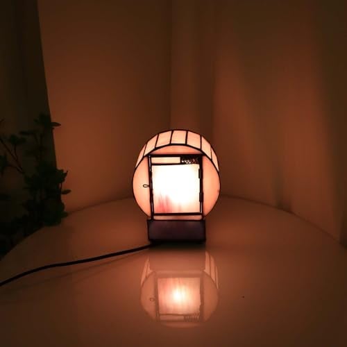 Bieye L10911 Cat and Mouse Tiffany Style Stained Glass Desk Clock Table Lamp for Home Decor (Pink) - Image 4