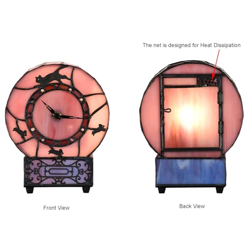 Bieye L10911 Cat and Mouse Tiffany Style Stained Glass Desk Clock Table Lamp for Home Decor (Pink) - Image 3