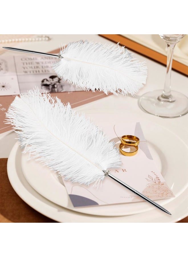 Simple Polymer 2 Pcs Feather Pen - Black Ink Ballpoint Pen Vintage Feather Quill Signing Pen for Student School Writing or Wedding Signature (White) - Image 4
