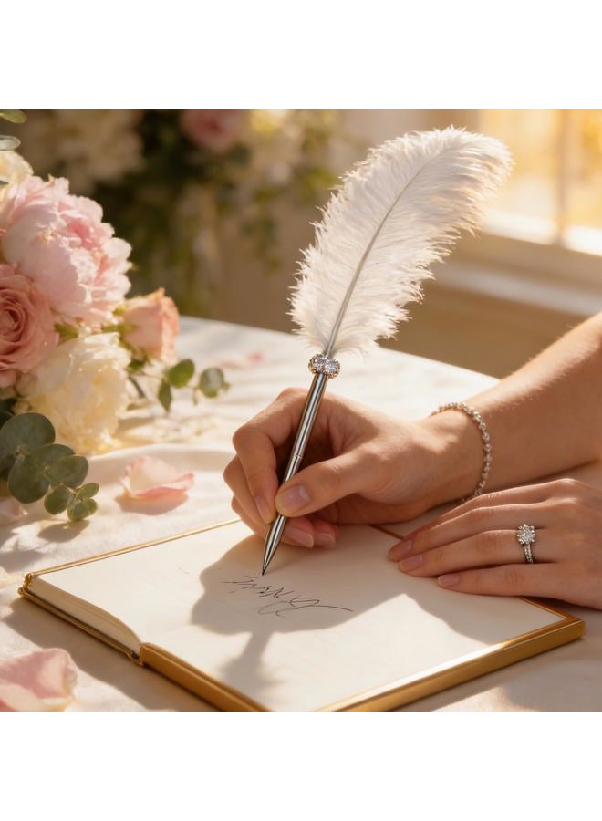 Simple Polymer 2 Pcs Feather Pen - Black Ink Ballpoint Pen Vintage Feather Quill Signing Pen for Student School Writing or Wedding Signature (White) - Image 5