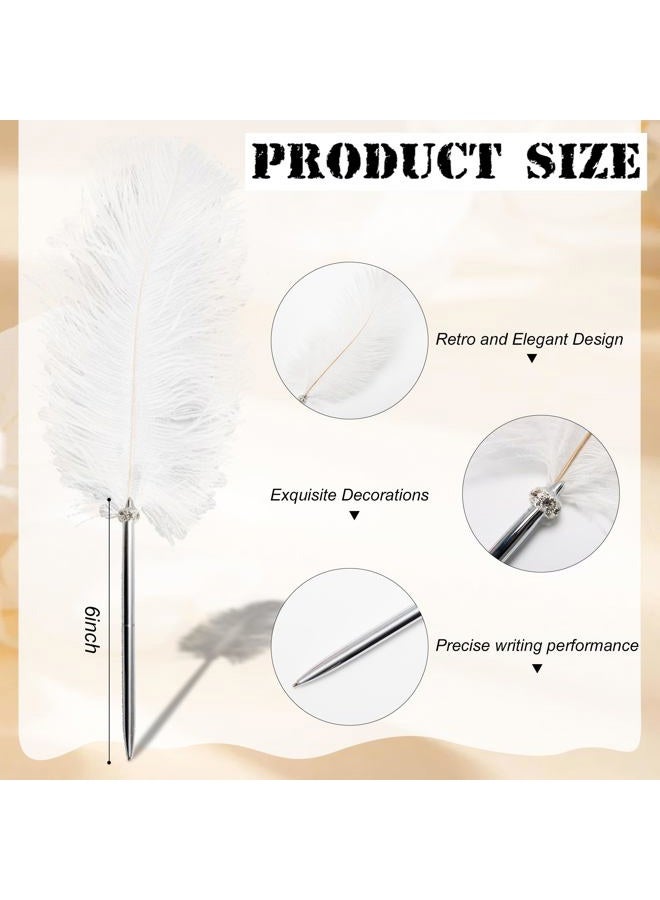 Simple Polymer 2 Pcs Feather Pen - Black Ink Ballpoint Pen Vintage Feather Quill Signing Pen for Student School Writing or Wedding Signature (White) - Image 2