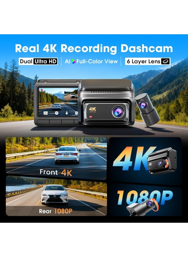 DDPAI 4K Dash Cam for Cars Front and Rear, 2160P+1080P Dashcam, 5GHz WiFi6 Car Dash Camera, 3" IPS with 32G eMMC GPS Night Vision 24H Parking Monitor ADAS G-Sensor Max Support 512G, Z60 - Image 2