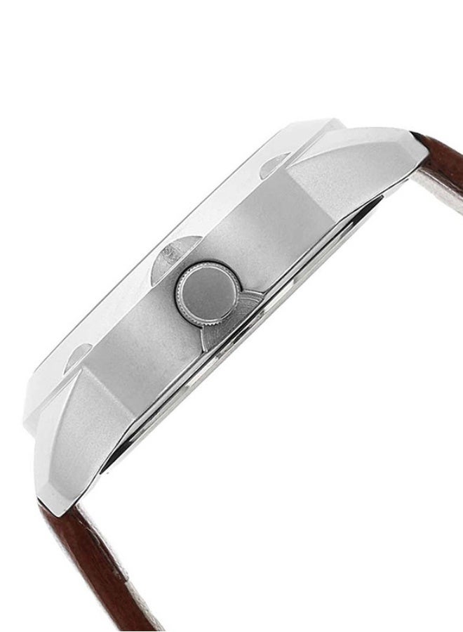 fastrack ساعة فاستراك الأنيقة ذات القرص الدائري الفضي وحزام جلد بني للرجال-3123SL02 - Image 3