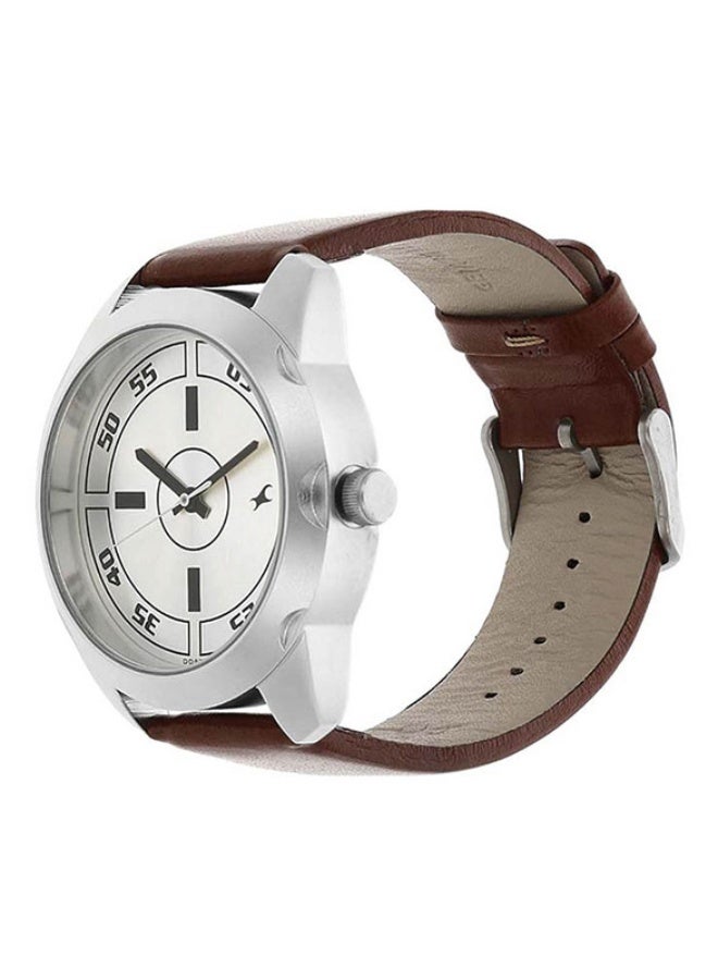 fastrack ساعة فاستراك الأنيقة ذات القرص الدائري الفضي وحزام جلد بني للرجال-3123SL02 - Image 2