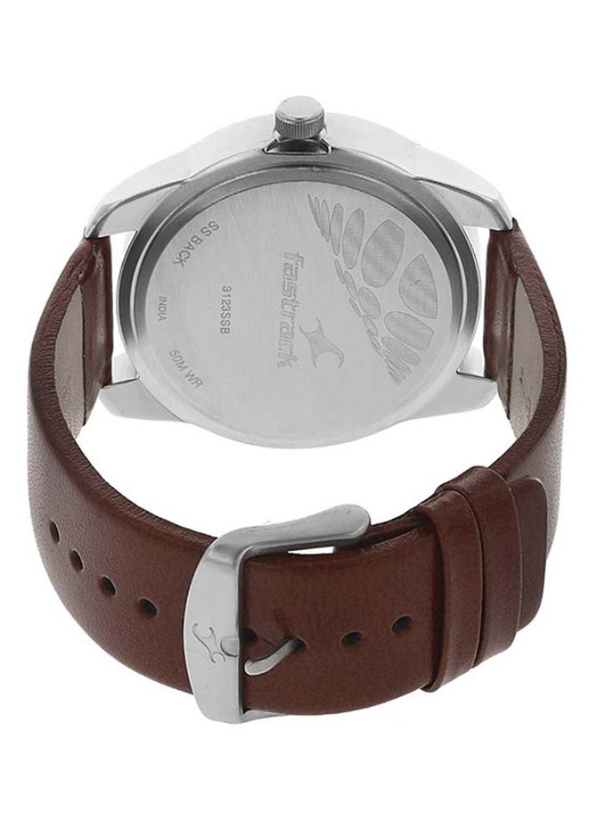 fastrack ساعة فاستراك الأنيقة ذات القرص الدائري الفضي وحزام جلد بني للرجال-3123SL02 - Image 4