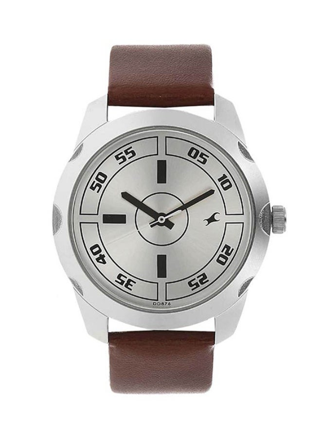 fastrack ساعة فاستراك الأنيقة ذات القرص الدائري الفضي وحزام جلد بني للرجال-3123SL02 - Image 1