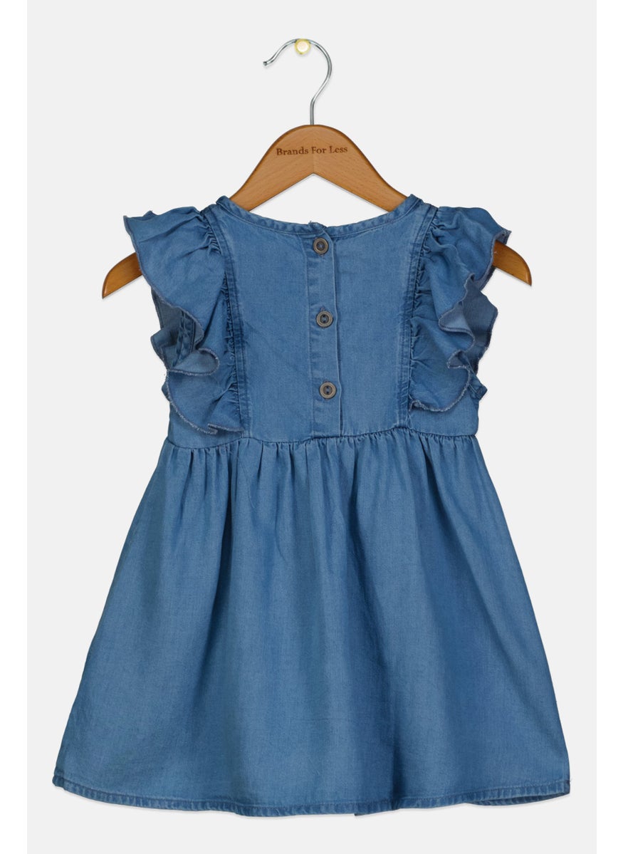 TRUSSARDI - Toddlers Girl Embroidered Dress, Blue - Image 1