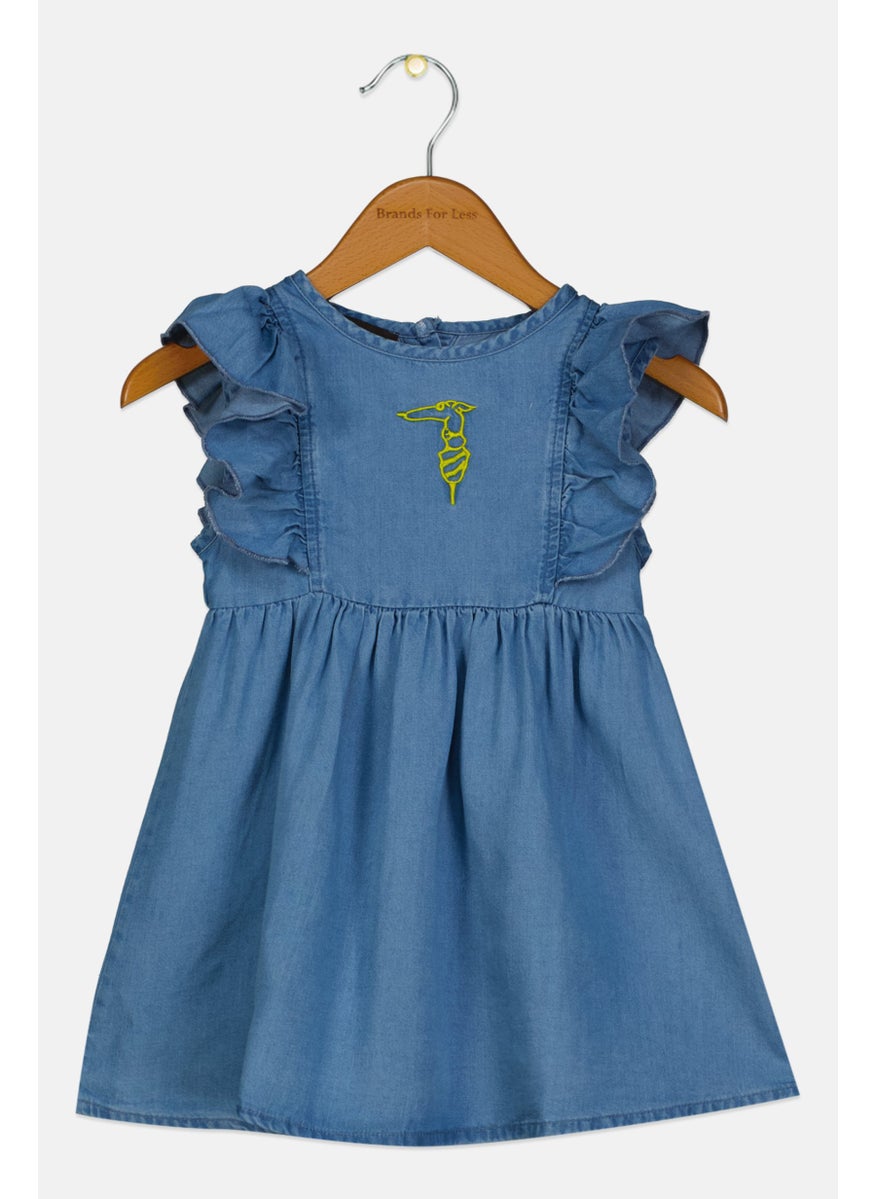 TRUSSARDI - Toddlers Girl Embroidered Dress, Blue - Image 1