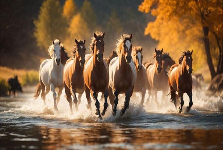 Fliptic 7 خيول جارية ملصق فاستو لتزيين المنزل وعلاجات فاستو إعادة طباعة رقمية (تصميم 5، 12 بوصة × 18 بوصة) - Image 1