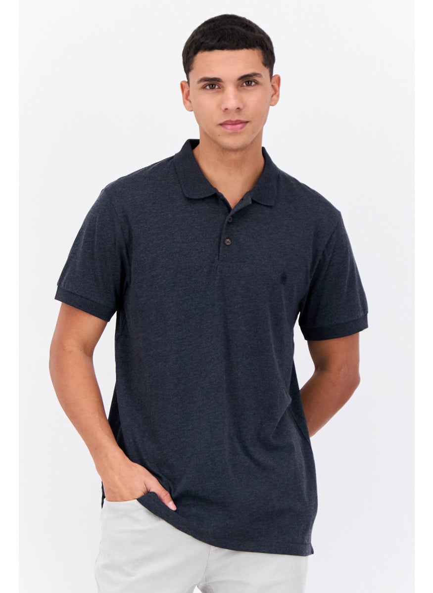 French Connection Men Regular Fit Brand Logo Short Sleeves Polo Shirt, Dark Grey  - Image 1
