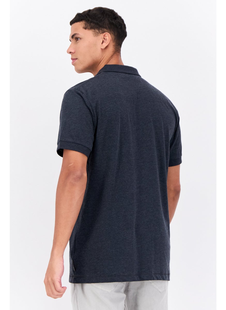 French Connection Men Regular Fit Brand Logo Short Sleeves Polo Shirt, Dark Grey  - Image 3