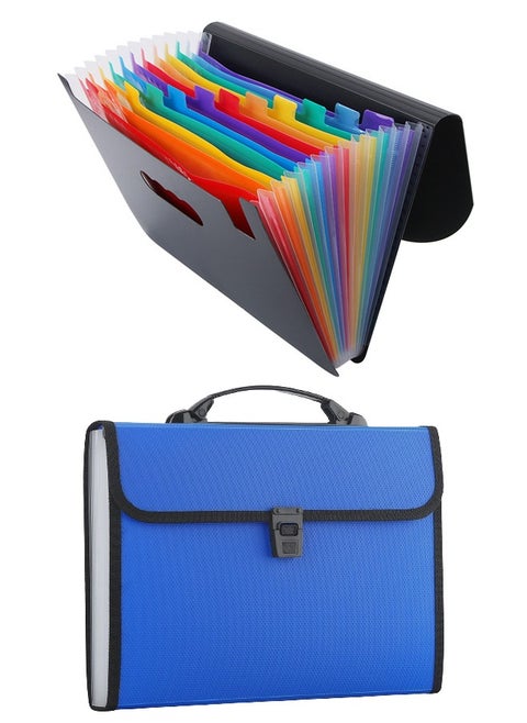 Set of 2 A4 Document Bag Set - 13 Grid Accordion Bag & 12 Grid Rainbow Round Cover Portable Folder - High Capacity Multi-Layer Storage for Students & Professionals