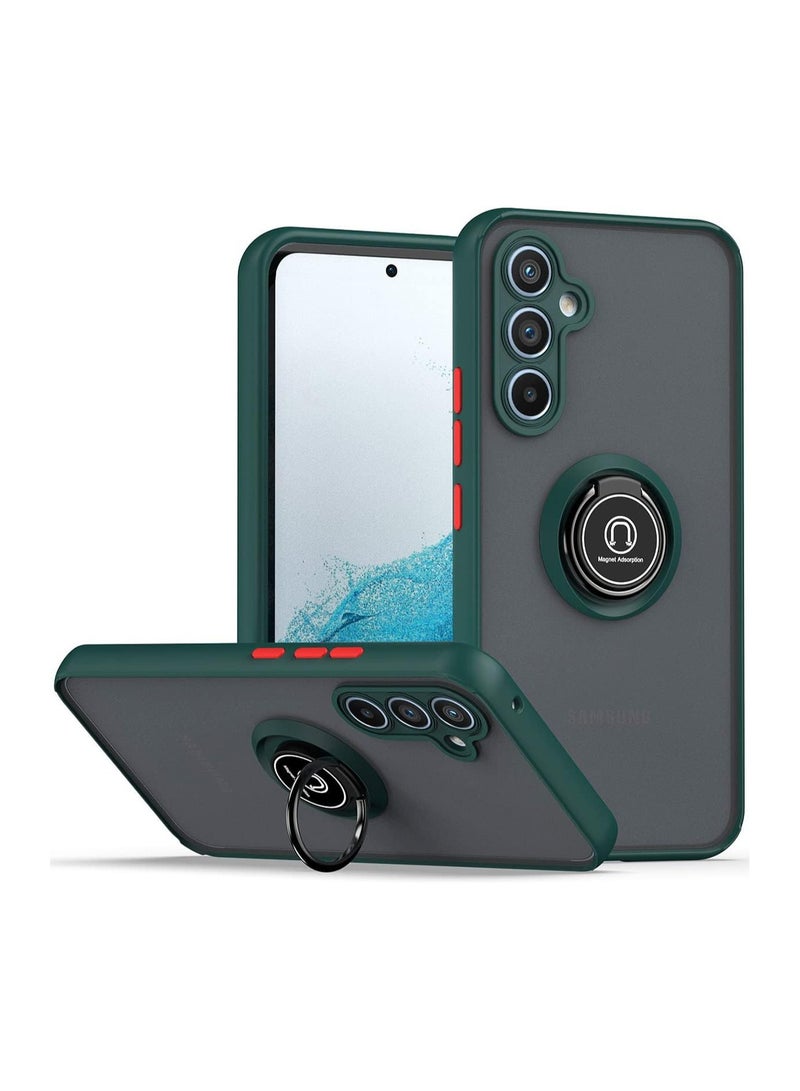 Muzz Case for Samsung Galaxy A34 Case Cover Metal Ring Holder Grip Kickstand Car Magnetic Mount Shockproof Matte Hard Back Bumper Case for Samsung Galaxy A34 5G Green