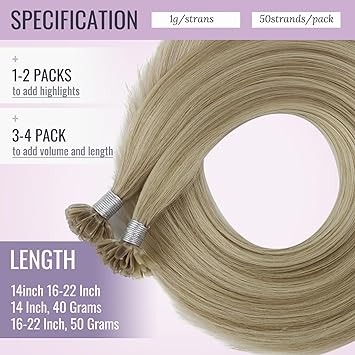 Fshine Keratin Bonding Hair Extensions Real Human Light Blonde with Golden Blonde Remy Straight Pre Bonded Fusion Hair Extensions 22Inch 50g50s - Image 5