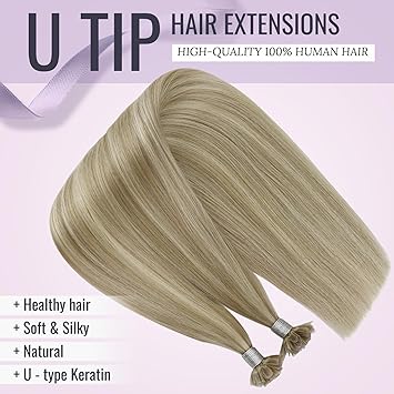 Fshine Keratin Bonding Hair Extensions Real Human Light Blonde with Golden Blonde Remy Straight Pre Bonded Fusion Hair Extensions 22Inch 50g50s - Image 2
