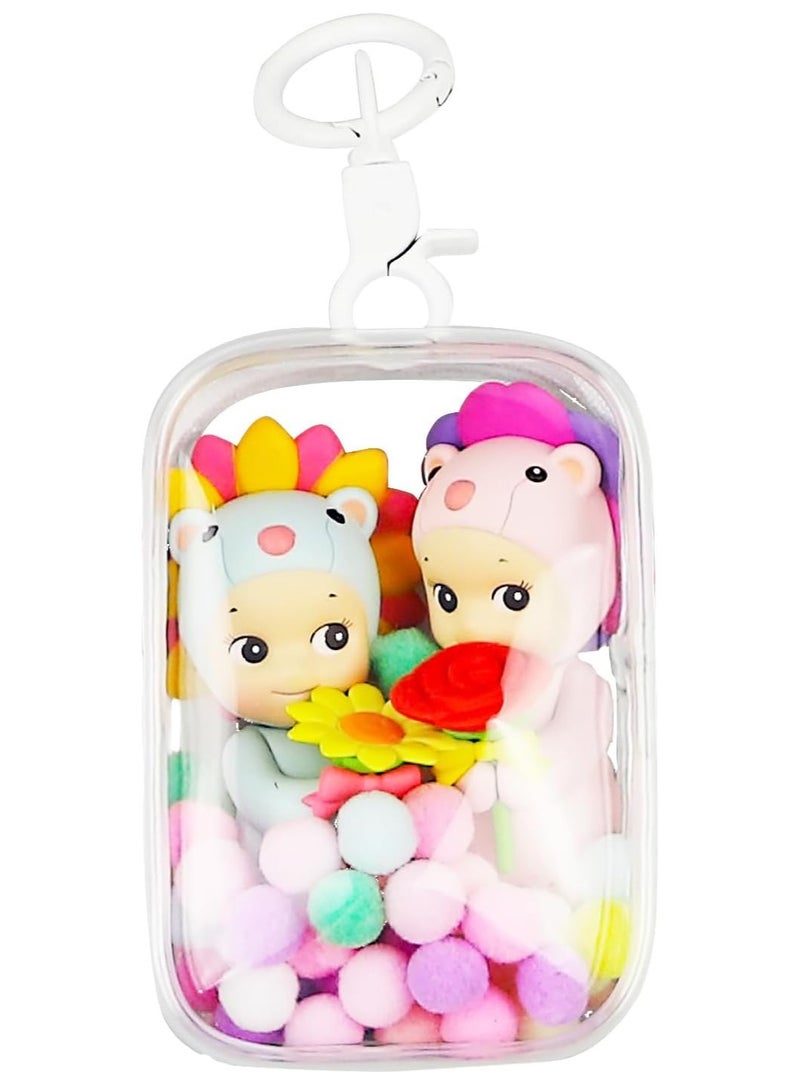 AVACraft Clear Figure Display Bag with Keychain, Portable Small Doll Storage Bag Hanging Blind Box Organizer Zipper Closure, Dustproof Collectibles Display Case for Showing Off Blind Boxes, Mini Figures,White - Image 1