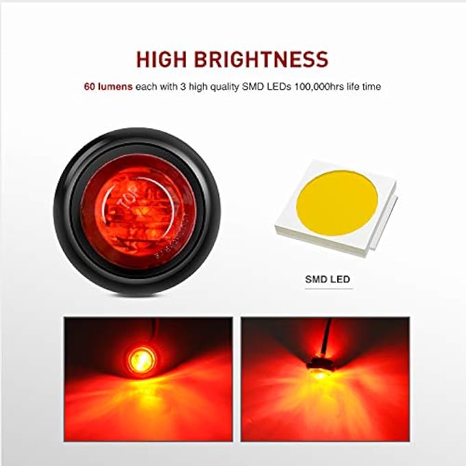 Nilight Tl04 10 Pcs 34 Inch Round Led Clearance Light Led Front Rear Side Marker Indicator Light Bullet Marker Light For Truck Rv Car Bus Trailer Van Caravan Boat 12V Red 2 Years Warranty - Image 5