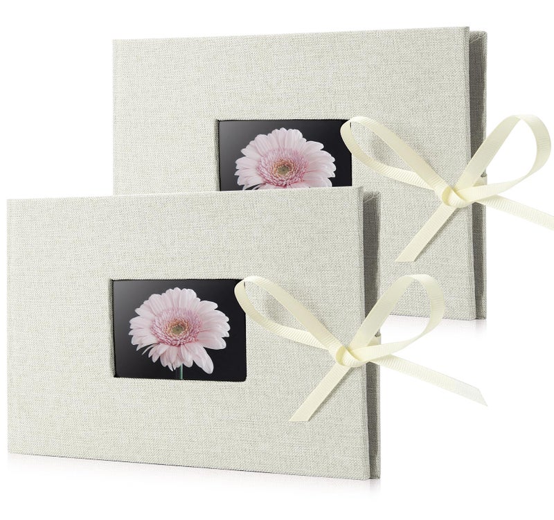 Fabmaker 2 Pack Small Photo Album 4x6  Fabmaker Each Picture Album Holds 24 Horizontal Photos  Linen Cover Picture Photo Book with Front Window  Mini Brag Books for 4x6 Pictures  Artwork or Postcards Storage - Image 1