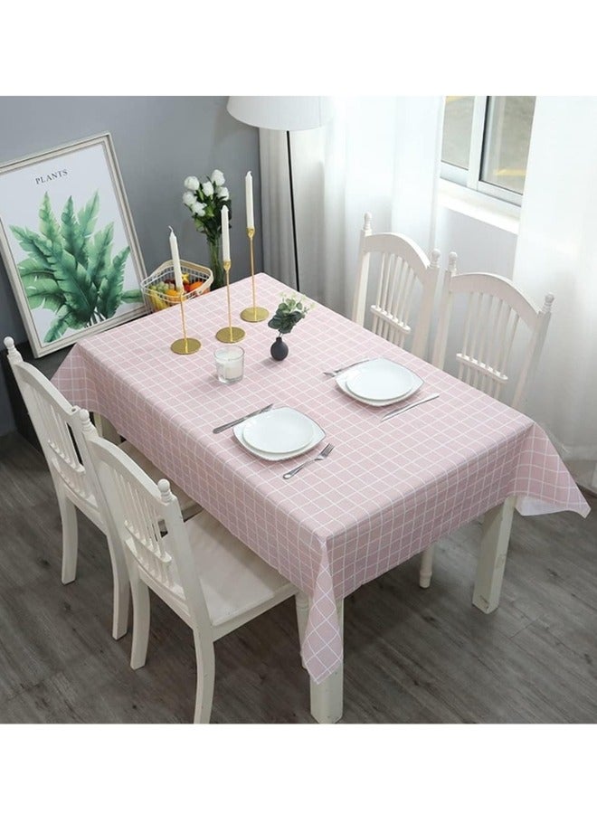 هابي هوم مفرش طاولة مقاوم للماء من بلاستيك PVC، مفرش طاولة مستطيل خالٍ من أنيق ومقاوم للغبار (137 × 183 سم ) وردى - Image 1