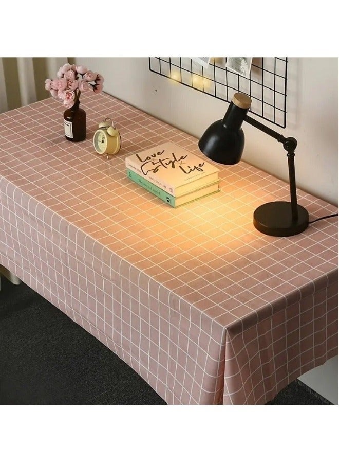 هابي هوم مفرش طاولة مقاوم للماء من بلاستيك PVC، مفرش طاولة مستطيل خالٍ من أنيق ومقاوم للغبار (137 × 183 سم ) وردى - Image 2