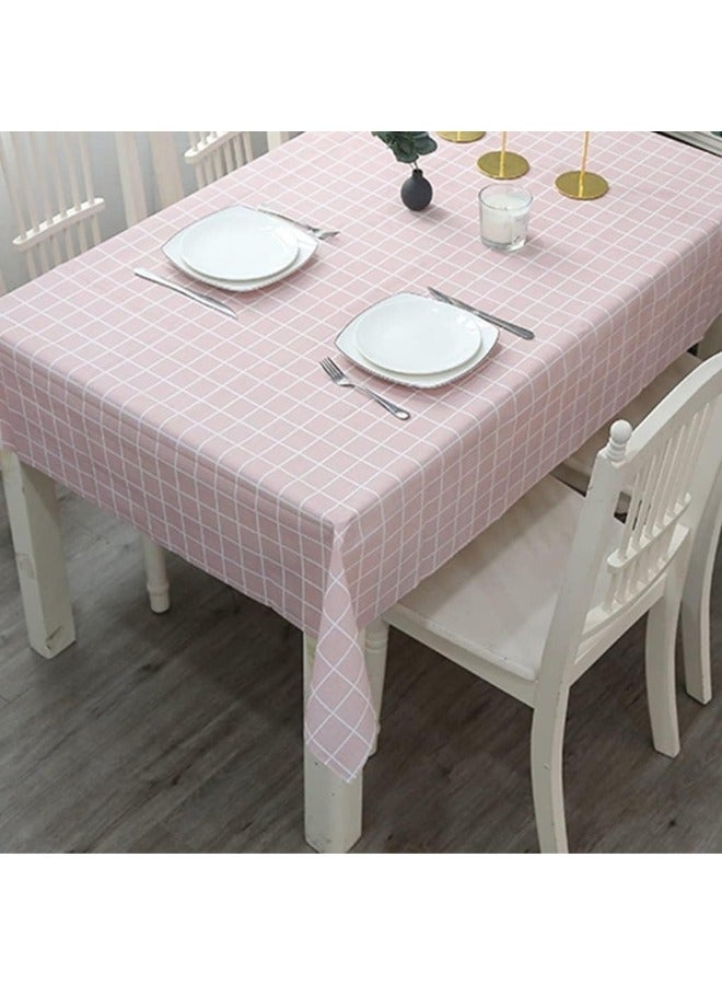 هابي هوم مفرش طاولة مقاوم للماء من بلاستيك PVC، مفرش طاولة مستطيل خالٍ من أنيق ومقاوم للغبار (137 × 183 سم ) وردى - Image 3