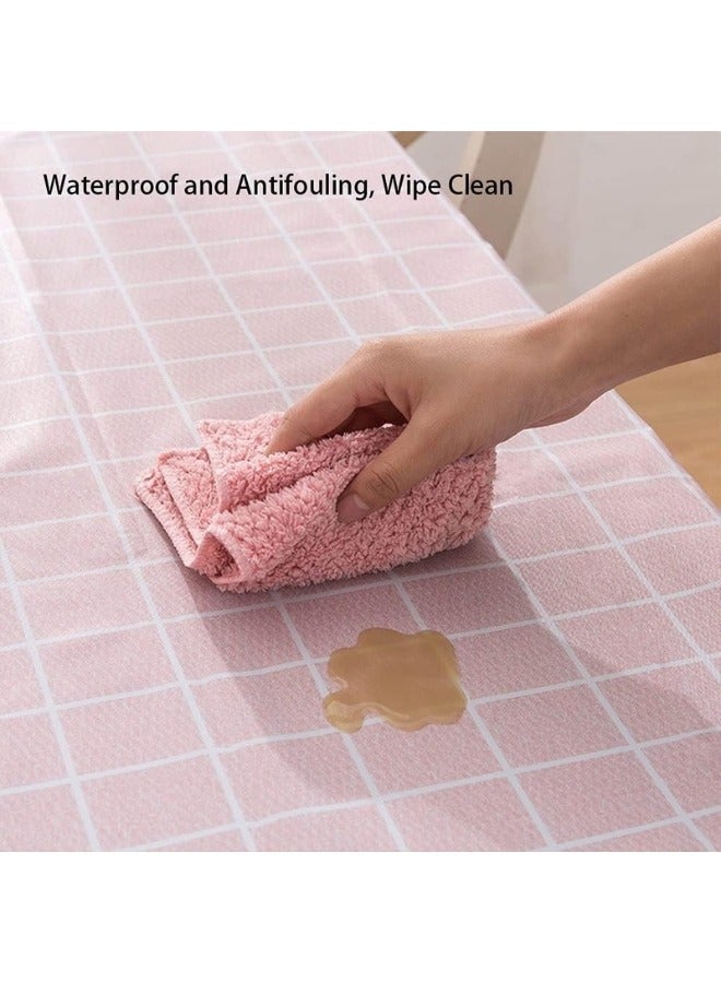 هابي هوم مفرش طاولة مقاوم للماء من بلاستيك PVC، مفرش طاولة مستطيل خالٍ من أنيق ومقاوم للغبار (137 × 183 سم ) وردى - Image 5