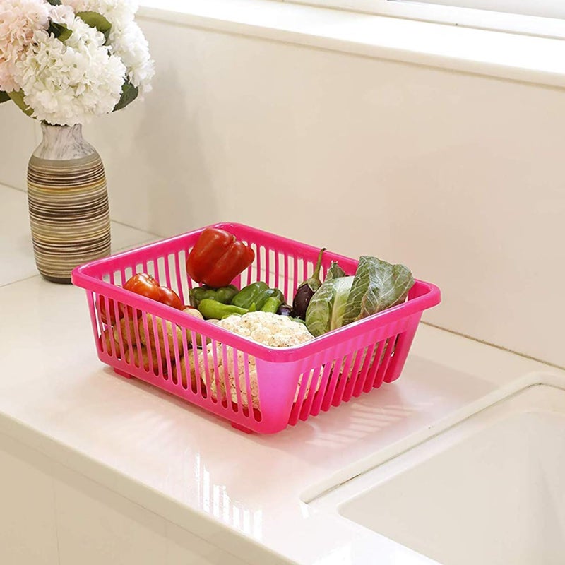 Kitchenwell حامل أطباق الحوض من كيتشنويل | 3 في 1، مجفف بلاستيكي كبير ومتين مع سلة غسيل وصينية | منظم أطباق، أدوات وأواني مطبخ | وردي، عبوة من 1، 30.5 × 44 × 14.8 سم - Image 1