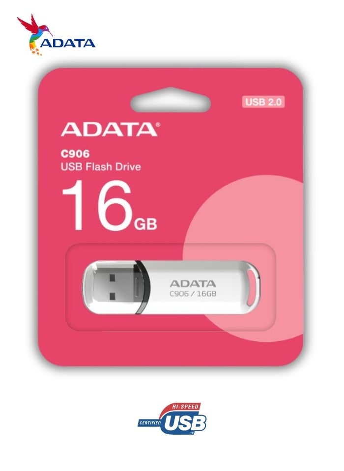 ADATA C906 Compact 16GB USB 2.0 Flash Drive | Lightweight and Fast Data Transfer | White  - Image 2
