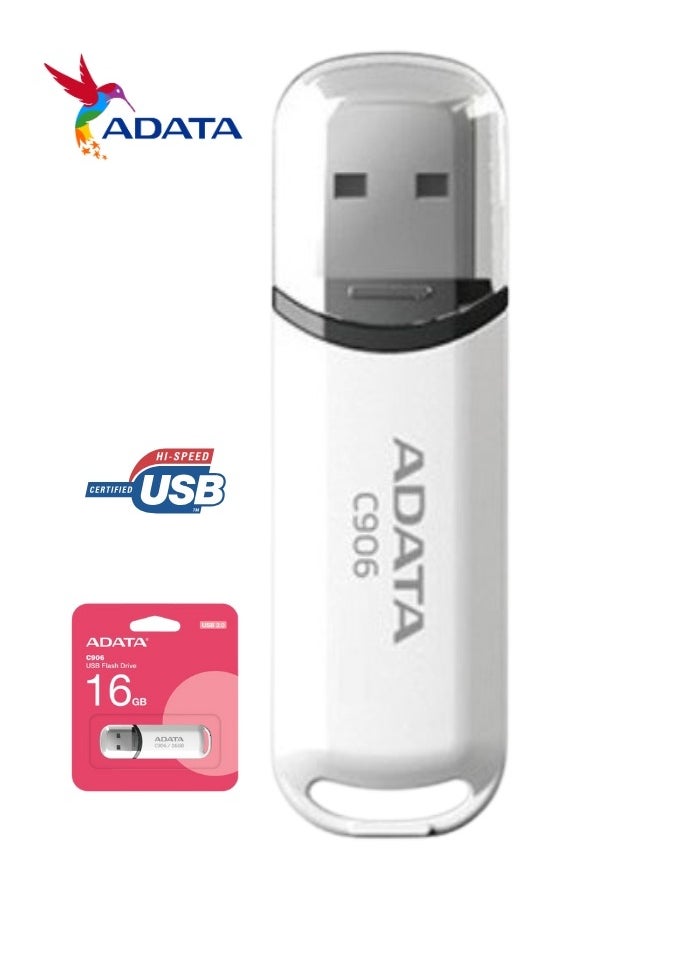 ADATA C906 Compact 16GB USB 2.0 Flash Drive | Lightweight and Fast Data Transfer | White  - Image 1