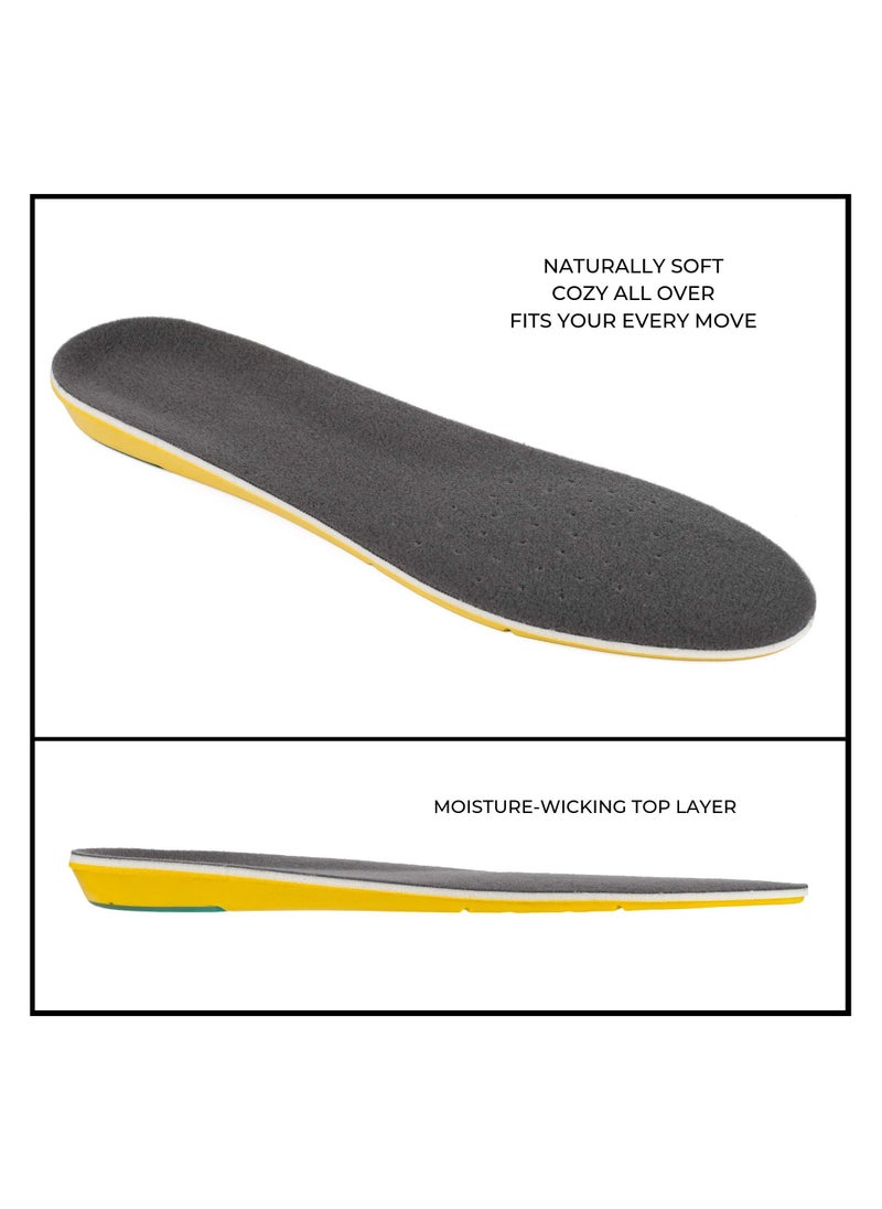 Orthotic Plantar Fasciitis Memory Foam Comfort Elevator Shoe Insole, Cushioning Best Insoles for Men N Women for Everyday Use Large (Yellow)
