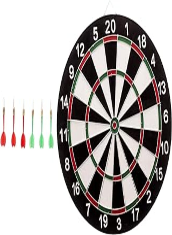 Double sided wall metal dart board game with 6 darts - 50 cm - 078-3