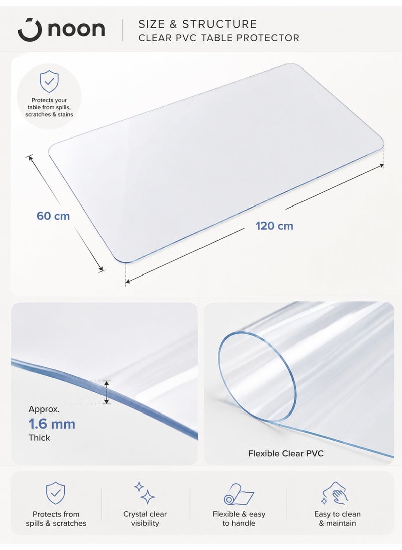 بابونا واقي طاولة شفاف من PVC بسماكة 1.6 مم، غطاء مقاوم للماء وقابل للمسح والقص لطاولة الطعام وطاولة القهوة ومكتب العمل (60 × 120 سم، شفاف) - Image 5
